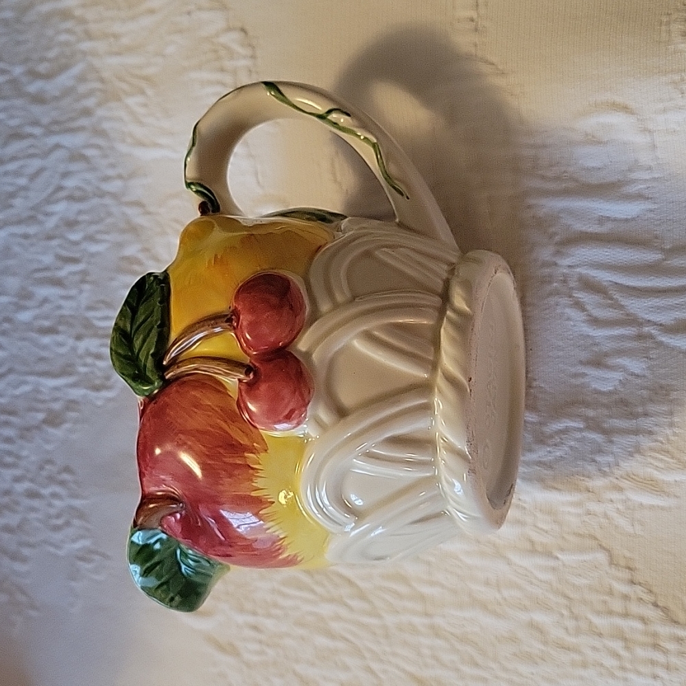 Vintage Otagiri Fruit Basket Creamer Syrup Pitcher Collectible Basketweave Apple